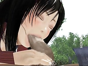 Dirty 3D hentai girl sucks dick outside