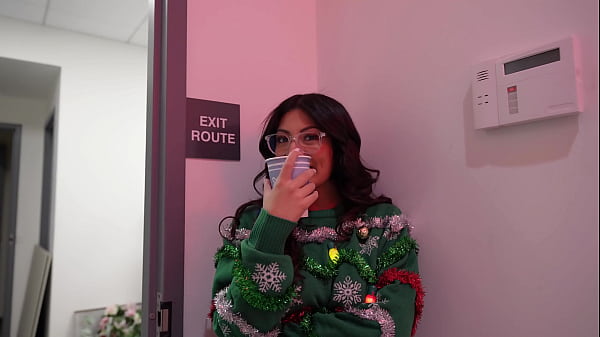 My slutty coworker sucked my cock at the office Christmas party – Cami Strella