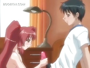 Redhead hentai girl showing her handjob talents